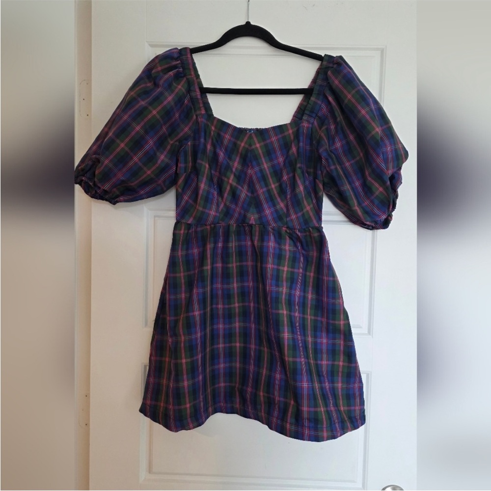 NWT! Old Navy Puff-Sleeve Plaid Fit & Flare Taffeta Mini Dress - Multiple - Picture 9 of 10